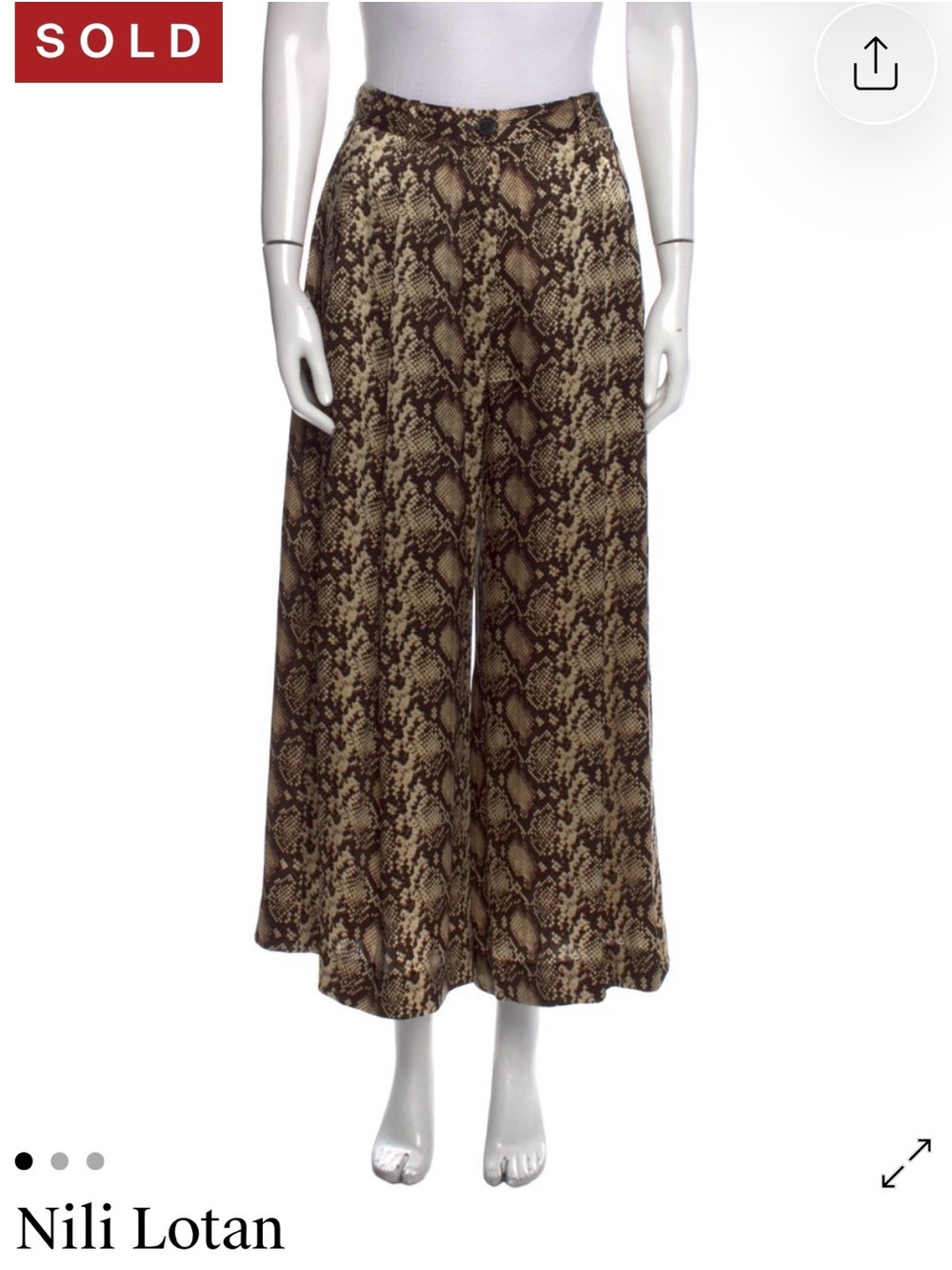 Nili Lotan Tan and Brown Snake-Print Wide Leg Pants